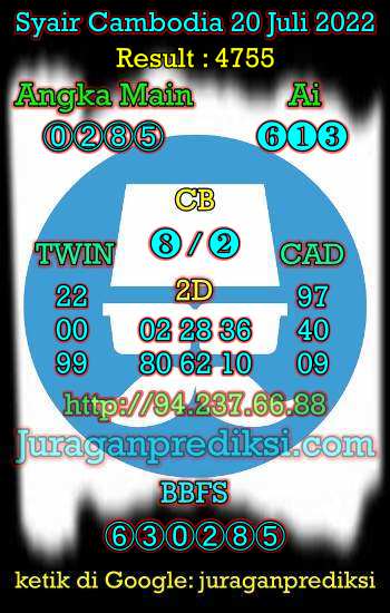 Prediksi Cambodia 20 Juli 2022, Syair cambodia 20 7 2022, prediksi kamboja Rabu 20 juli 2022, kode syair kamboja hari ini 20 7 2022 jitu dan akurat.