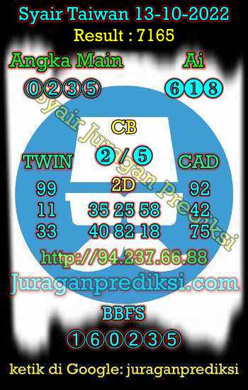 Prediksi Taiwan 13 Oktober 2022 adalah prediksi taiwan dan juga Syair taiwan hari ini Kamis 13 10 2022 yang merupakan angka keluar togel taiwan malam hari ini