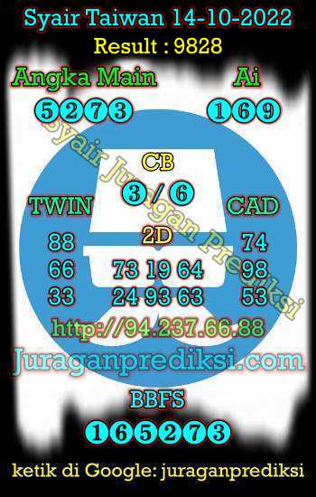 Prediksi Taiwan 14 Oktober 2022 adalah prediksi taiwan dan juga Syair taiwan hari ini Jumat 14 10 2022 yang merupakan angka keluar togel taiwan malam hari ini